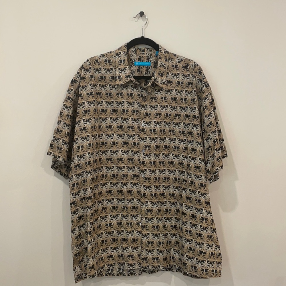 Tori Richard Men’s XXL 2XL Cotton Lawn Hawaiian Shirt Palm Trees Black Beige